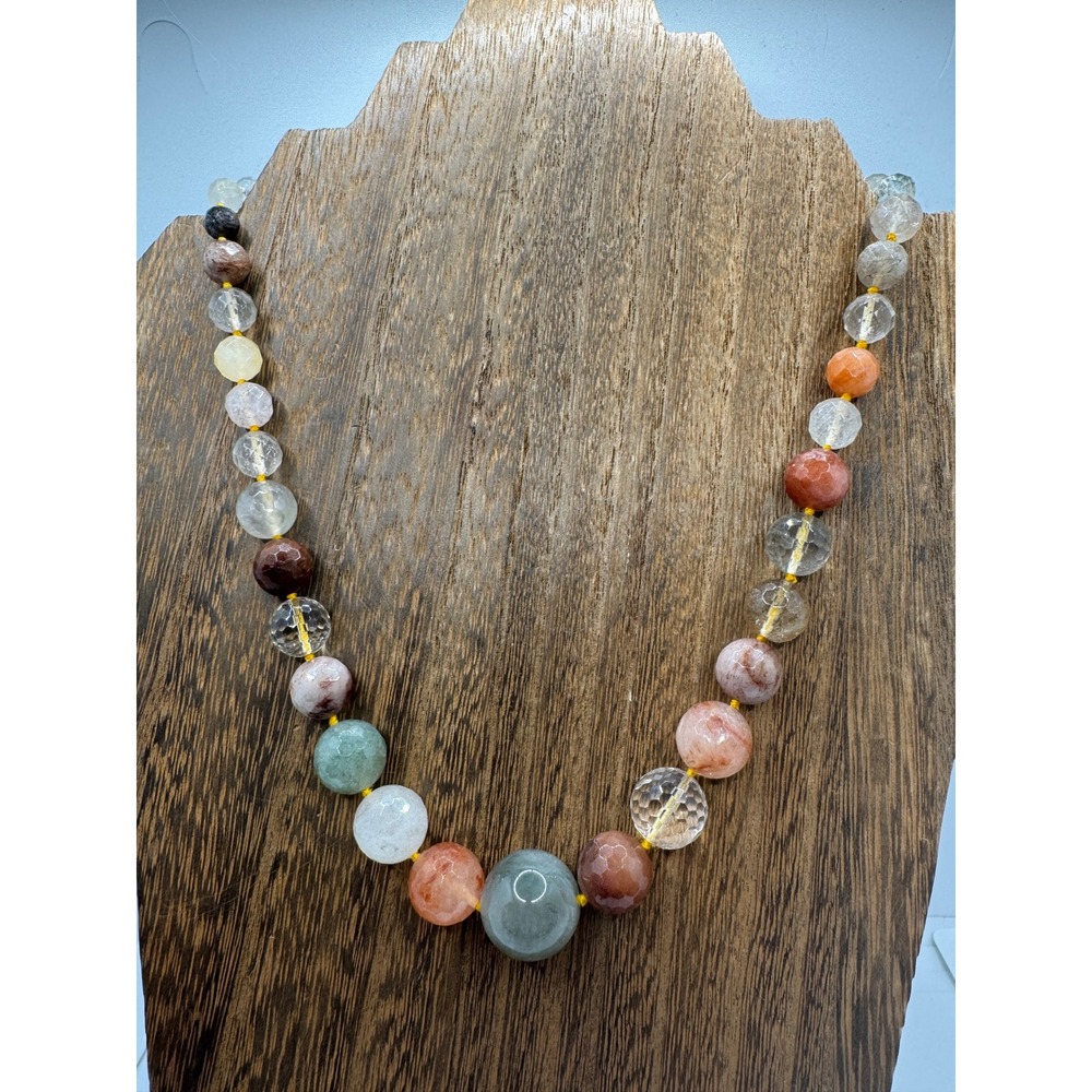 Lucas Lameth Sterling Silver 925 Multi Gemstone Graduated Beaded Necklace Earthy